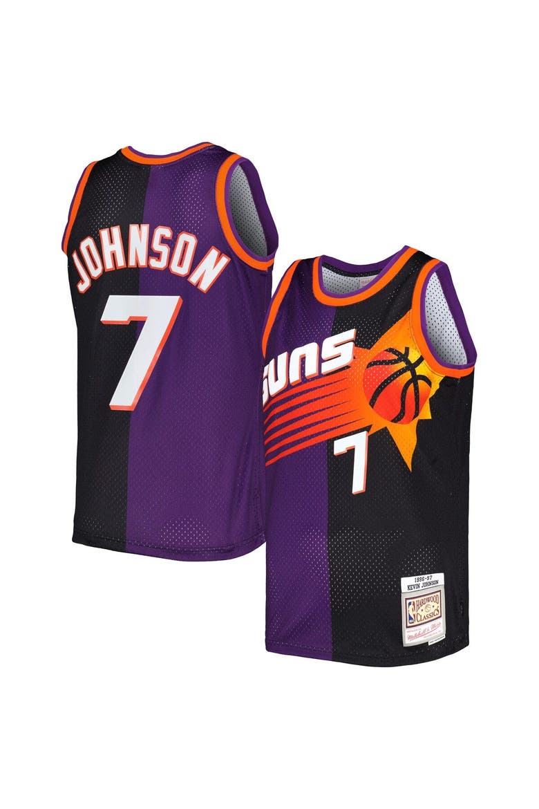 Men's Mitchell & Ness Kevin Johnson Purple/Black Phoenix Suns Hardwood Classics 1996/97 Split Swingman Jersey, Main, color, Purple