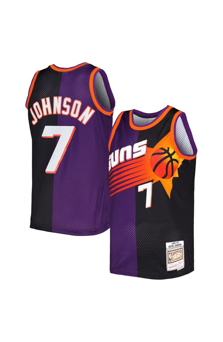 Mitchell & Ness Men's Mitchell & Ness Kevin Johnson Purple/Black Phoenix Suns Hardwood Classics 1996/97 Split Swingman Jersey, Main, color, 