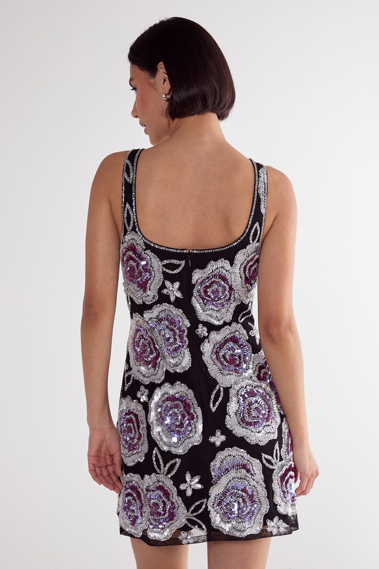 Beaded Flower Sequin Mini Dress, Alternate, color, Black