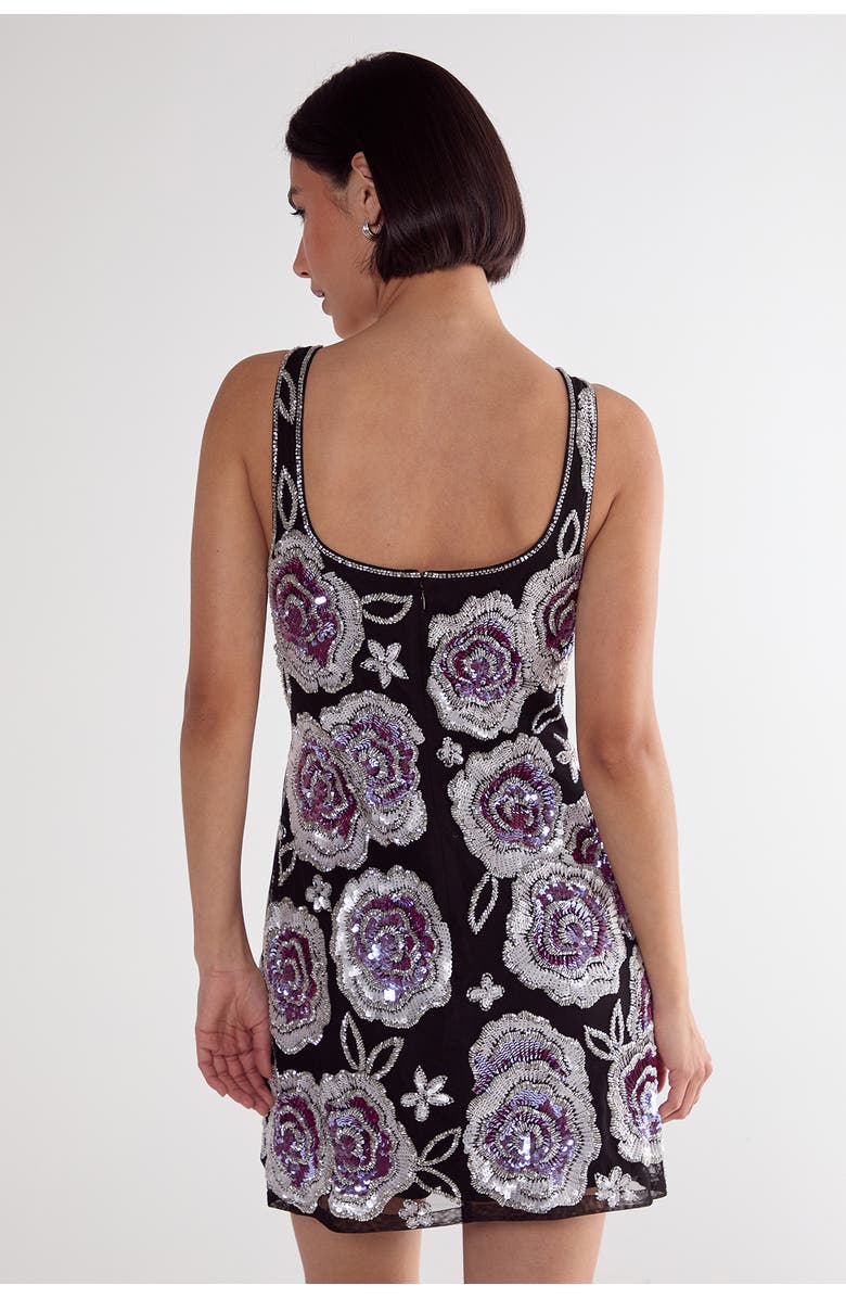 NASTY GAL Beaded Flower Sequin Mini Dress, Alternate, color, Black