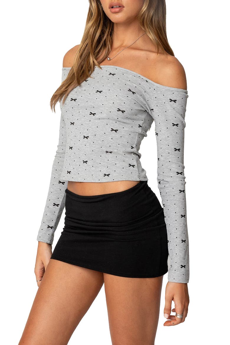 Ryna Bows & Bots Off the Shoulder Top, Alternate, color, GRAY-MELANGE