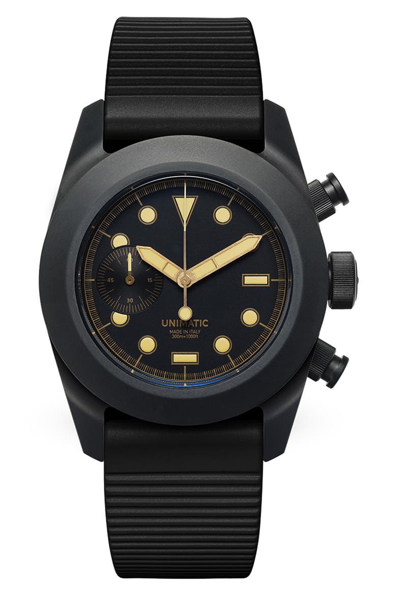 Modello Tre Fixed Chronograph Silicone Strap Watch, Main, color, BLACK