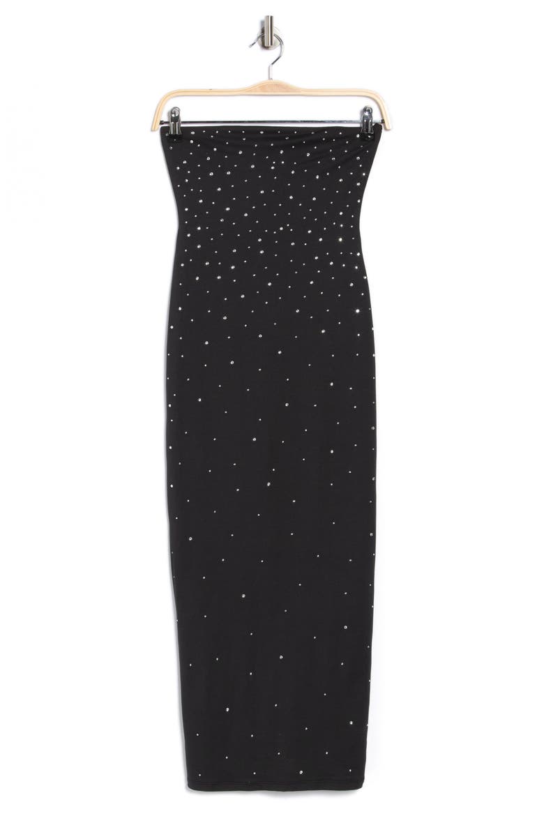 Rhinestone Embellished Strapless Body-Con Dress, Alternate, color, BLACK SILVER