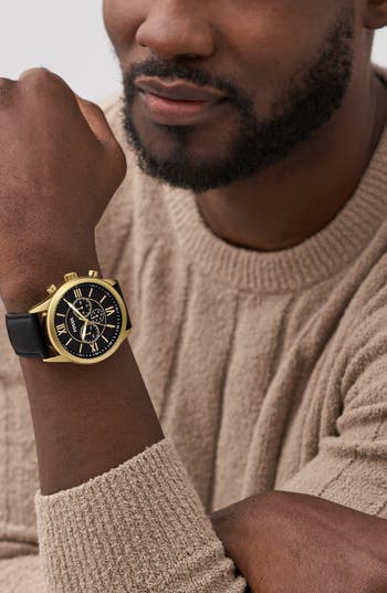 Flynn Chronograph Leather Strap Watch, 48mm