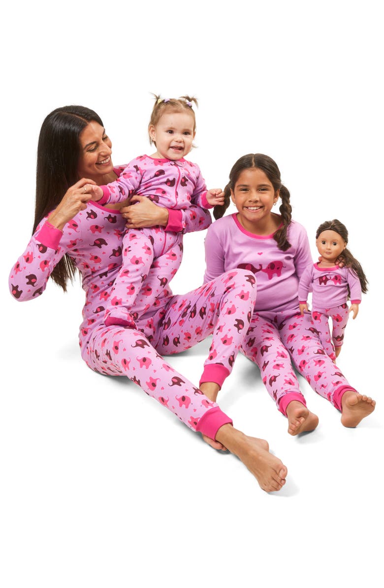 Leveret Footed Printed Cotton Matching Family Pajamas, Animal Kingdom Prints, Alternate, color, Elephant