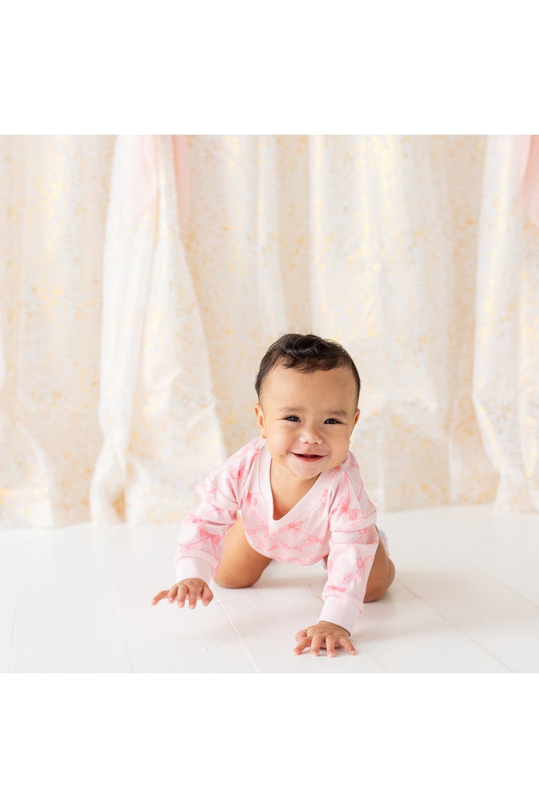 Bow Trellis Long Sleeve Romper, Alternate, color, Ballet Pink
