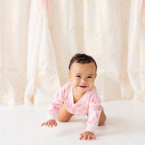 Sweet Wink Girls' Bow Trellis Long Sleeve Romper - Baby In Pink