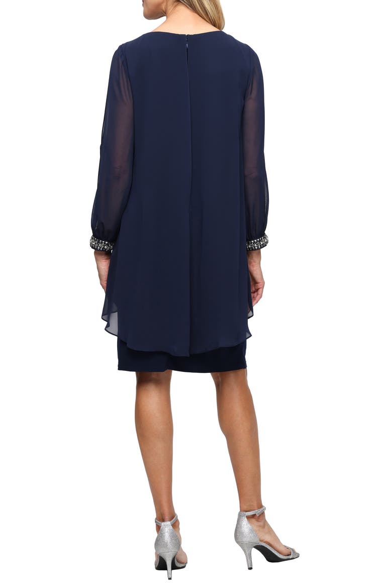 Cold Shoulder Long Sleeve Capelet Cocktail Dress, Alternate, color, NAVY