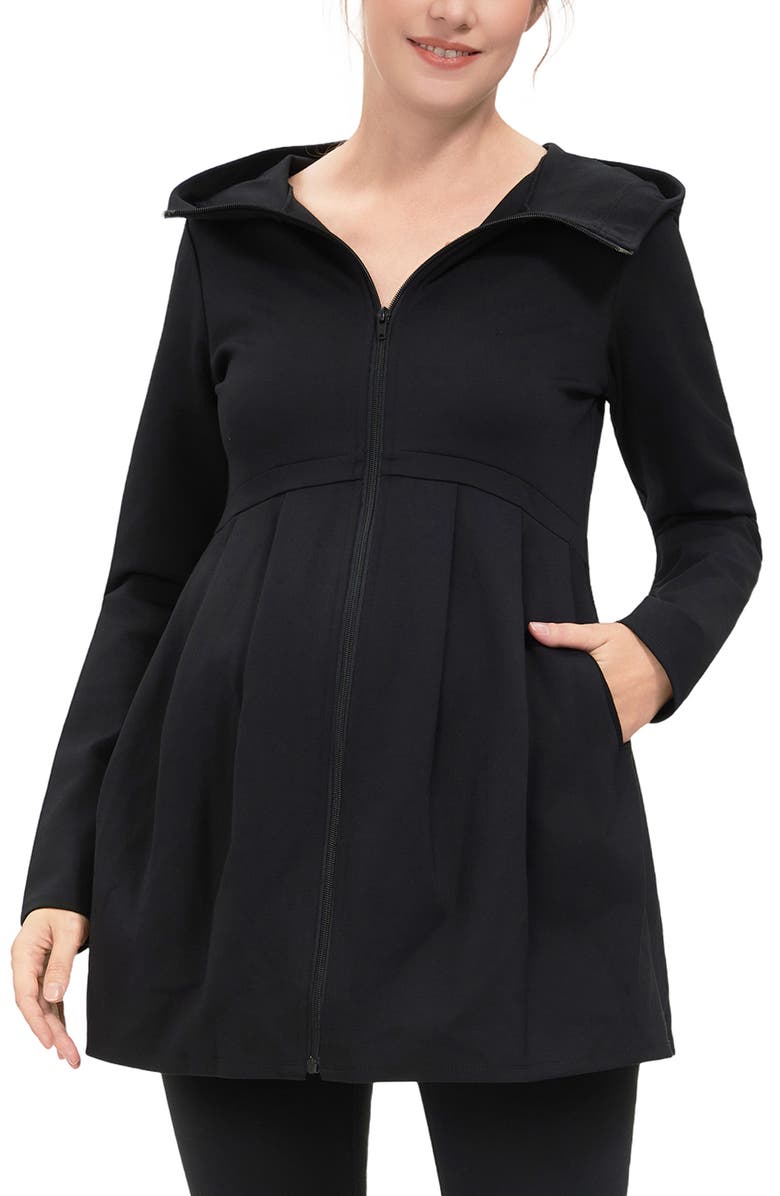 Kimi & Kai Sophia Maternity Fit & Flare Hooded Jacket, Main, color, Black