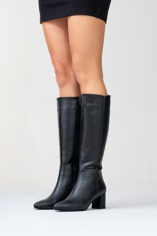 Forever & Always Shoes Sejas Leather Block Heel Knee-high Boot In Black