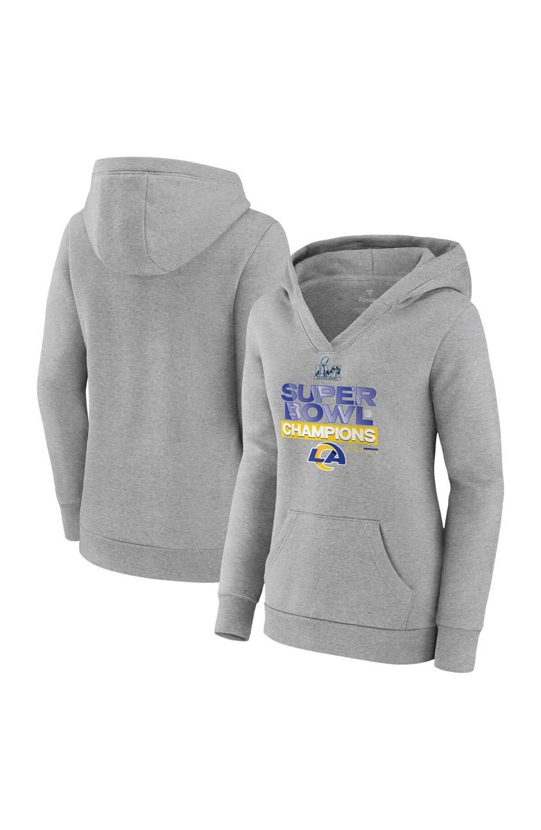 FANATICS Women's Fanatics Branded Heathered Gray Los Angeles Rams Super Bowl LVI Champions Locker Room Trophy Collection Pullover Hoodie, Main, color, 