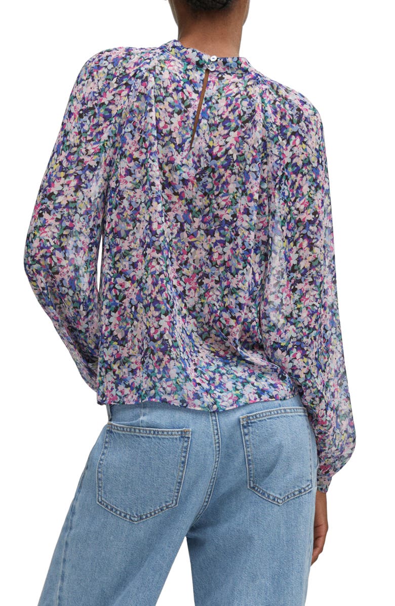 MANGO Floral Print Puff Sleeve Shirt, Alternate, color, 