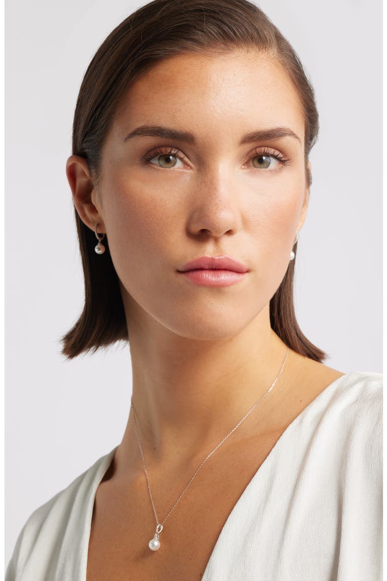 Diamond & Akoya Pearl Hoop Earrings, Alternate, color, WHITE- 14K WHITE GOLD