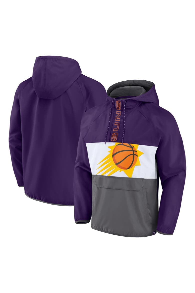 Men's Fanatics Branded  Purple/Gray Phoenix Suns Anorak Flagrant Foul Color-Block Raglan Hoodie Half-Zip Jacket, Main, color, Purple