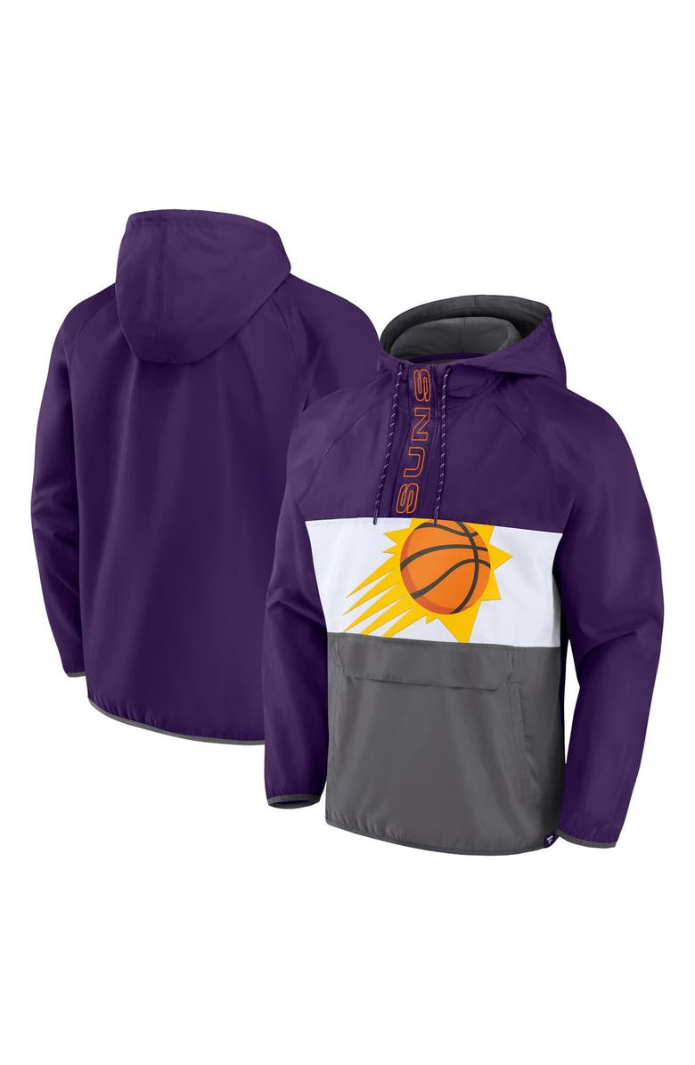 FANATICS Men's Fanatics Branded Purple/Gray Phoenix Suns Anorak Flagrant Foul Color-Block Raglan Hoodie Half-Zip Jacket, Main, color, Purple