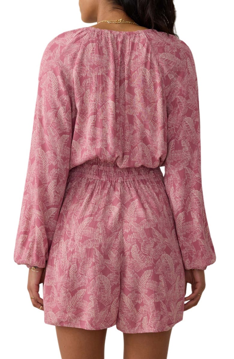 Faherty Kai Long Sleeve Romper, Alternate, color, Dusty Rose Banana Leaf