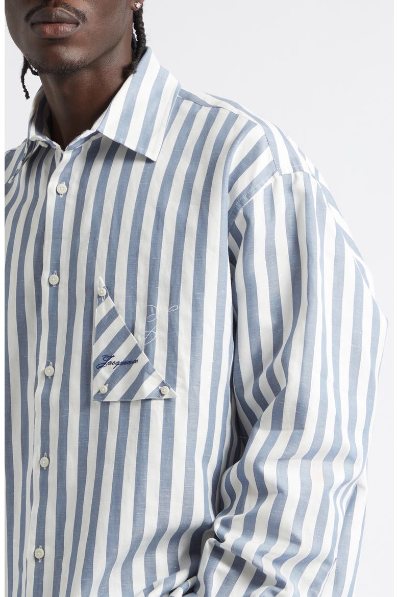 La Chemise Voilier Stripe Cotton & Linen Button-Up Shirt, Alternate, color, JACQUARD STRIPES BLUE