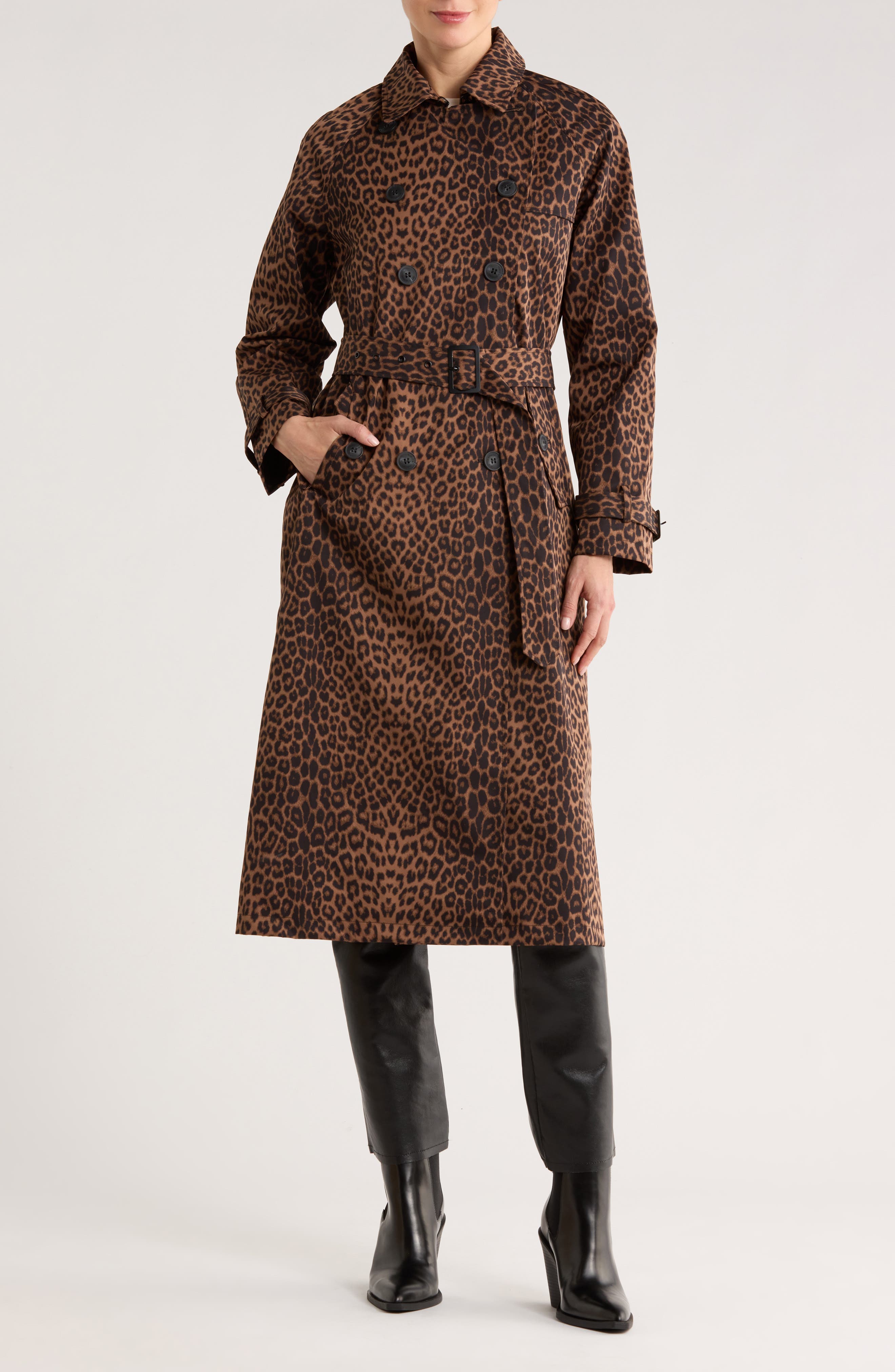 Animal Print Longline Trench Coat (Women) | Nordstromrack