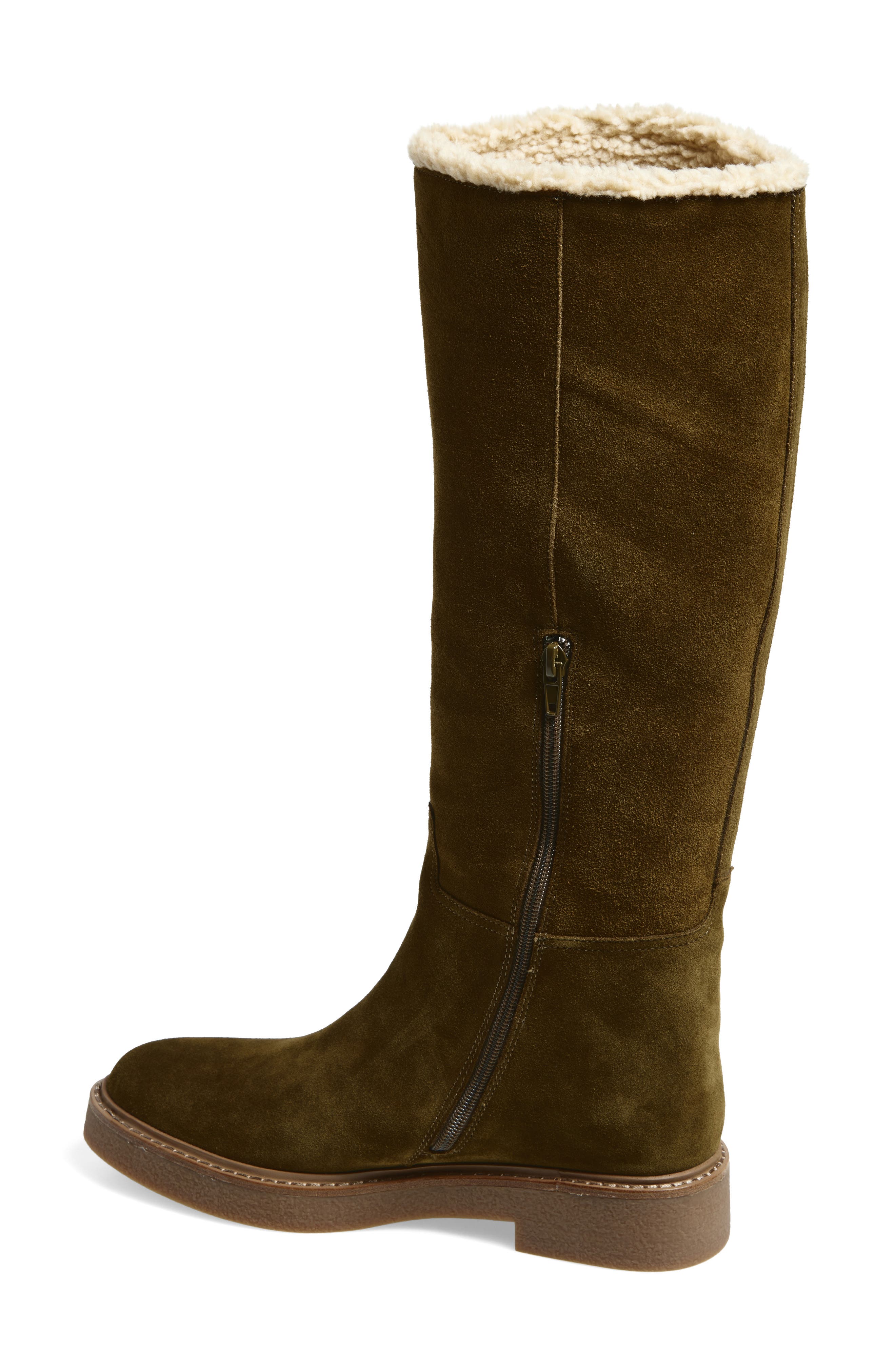Jeffrey Campbell Zabini Faux Shearling Lined Knee High Boot, Alternate, color, Khaki Suede Combo