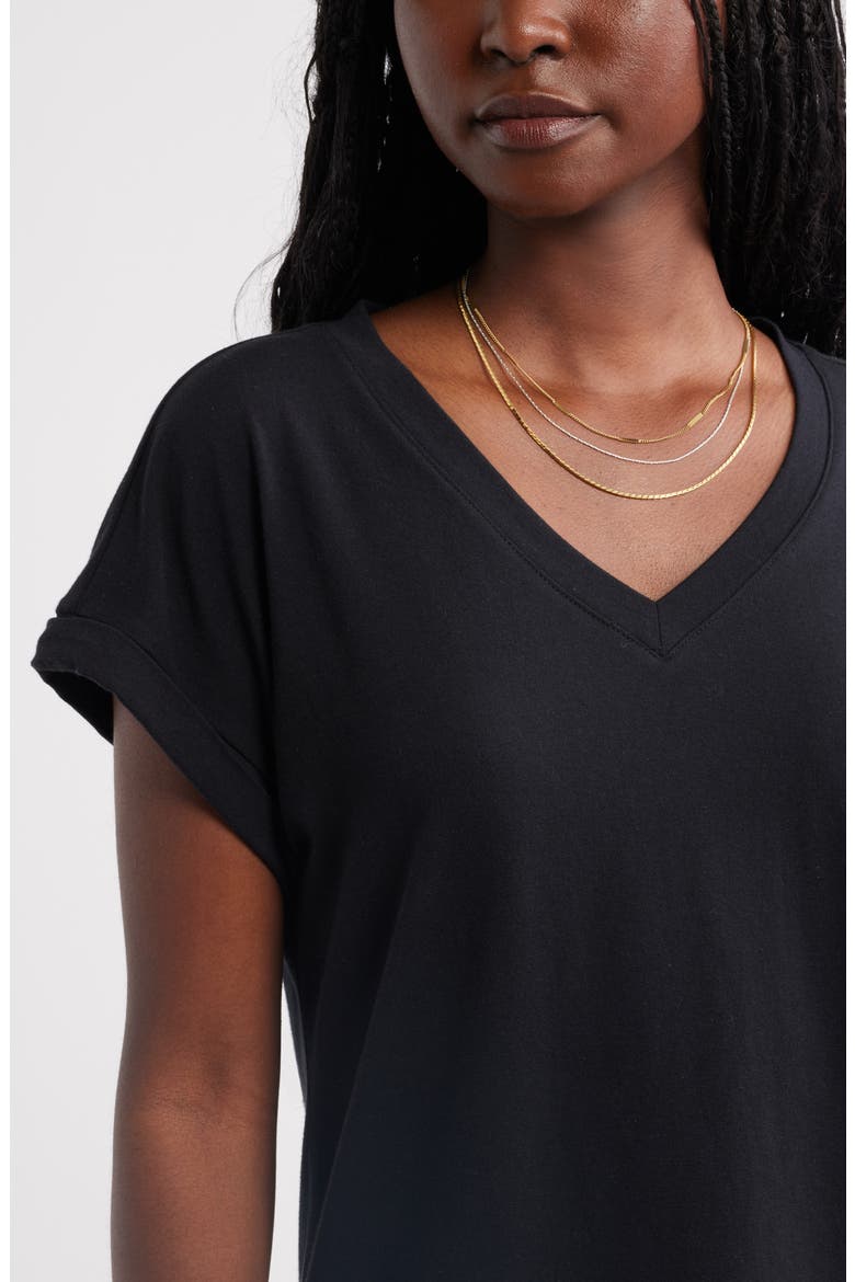 Roll Cuff V-Neck T-Shirt, Alternate, color, BLACK