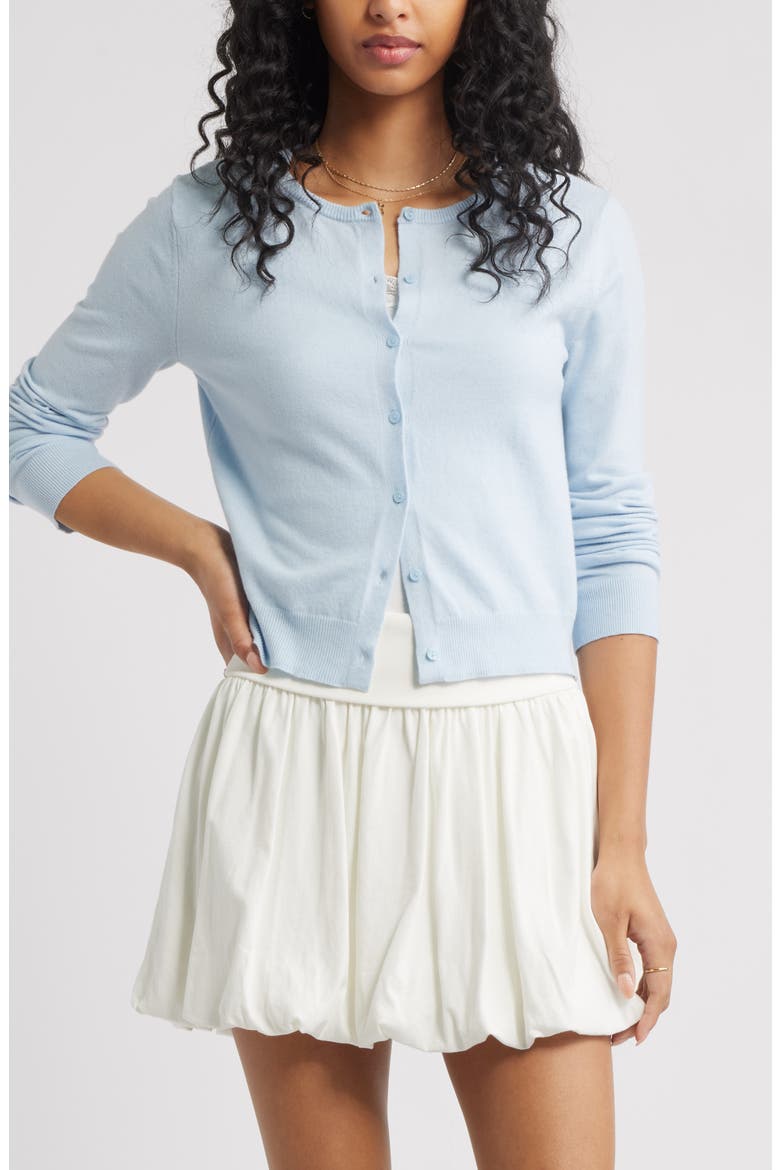 Crewneck Cotton Blend Cardigan, Main, color, BLUE SKYRIDE