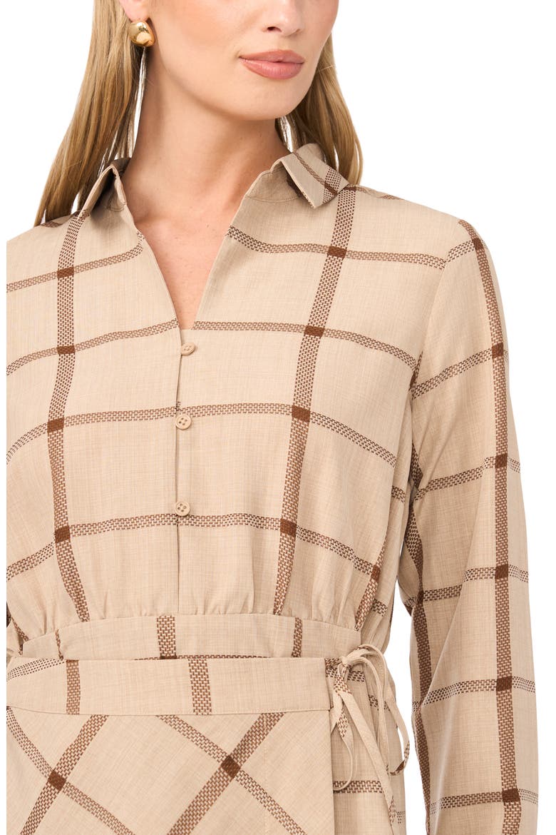 Windowpane Plaid Long Sleeve Wrap Skirt Shirtdress, Alternate, color, FALL CAMEL