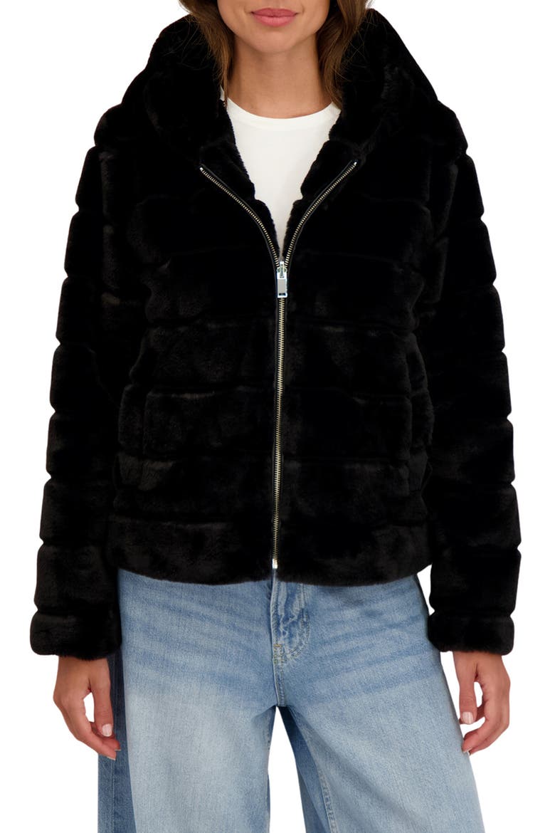 Hooded Faux Fur Jacket, Main, color, BLACK