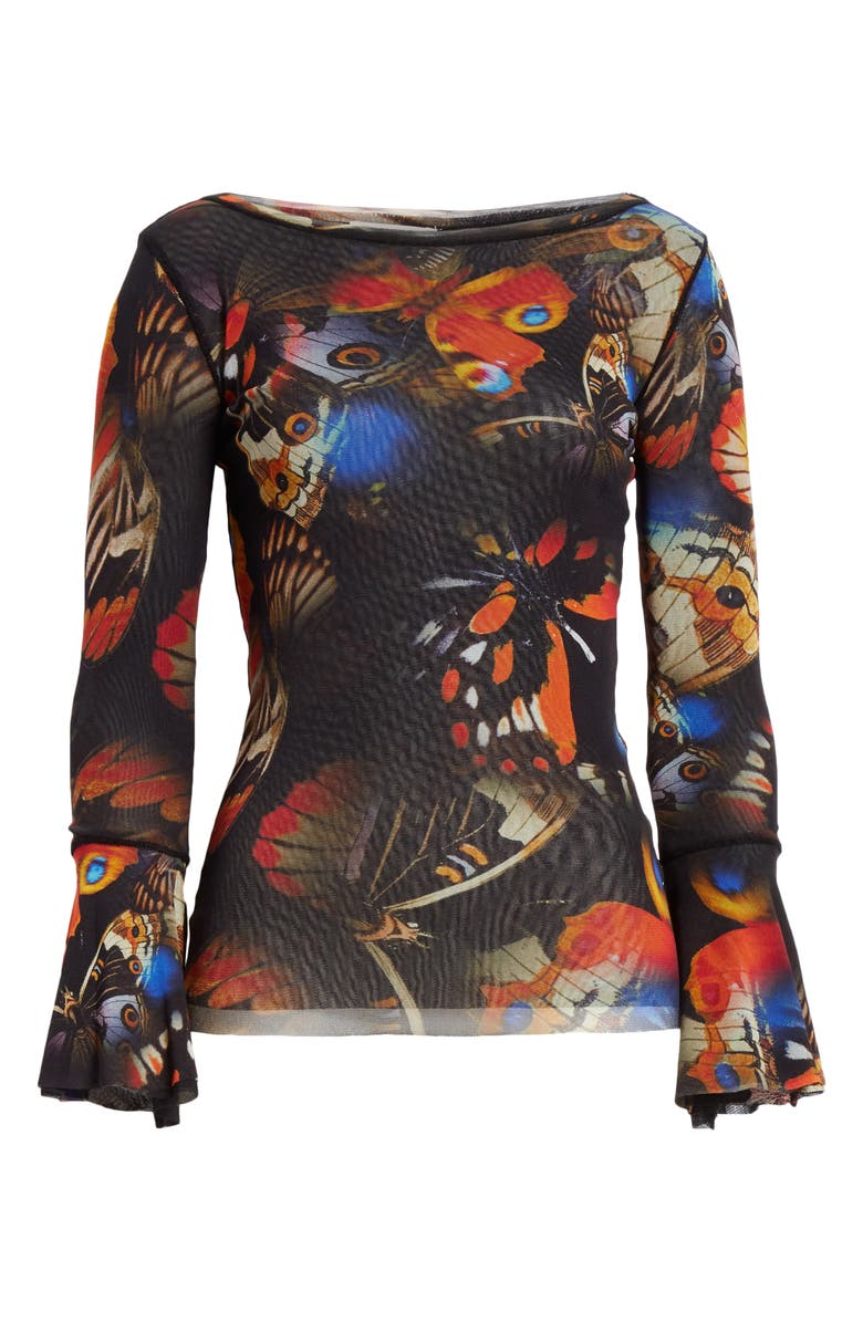 Fuzzi Butterfly Print Flare Cuff Top, Alternate, color, 