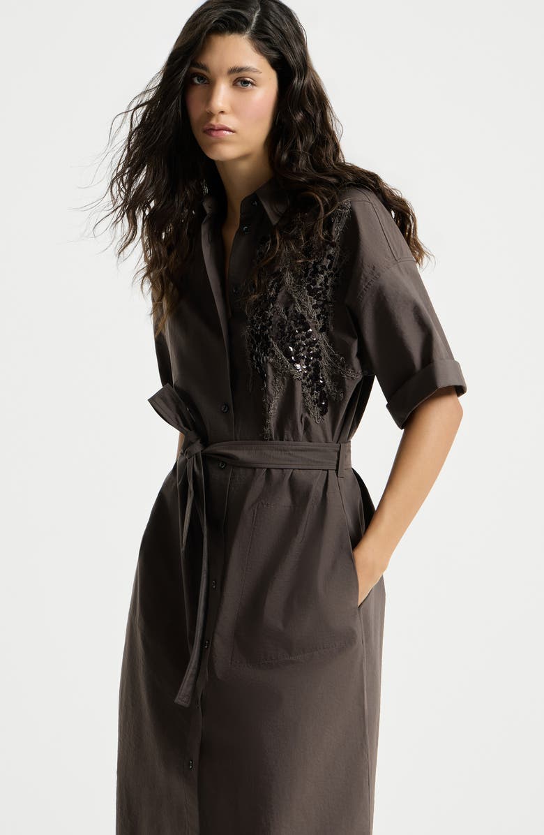 Brunello Cucinelli Dress with dazzling seabed embroidery, Alternate, color, Brown