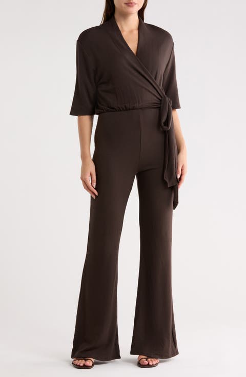 Short Sleeve Faux Wrap Jumpsuit