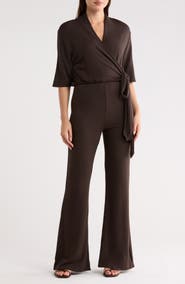 GO COUTURE Short Sleeve Faux Wrap Jumpsuit