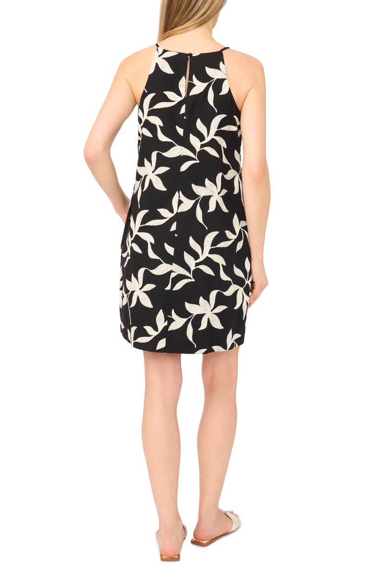 Embroidered Leaf Print Cotton A-Line Sundress, Alternate, color, RICH BLACK