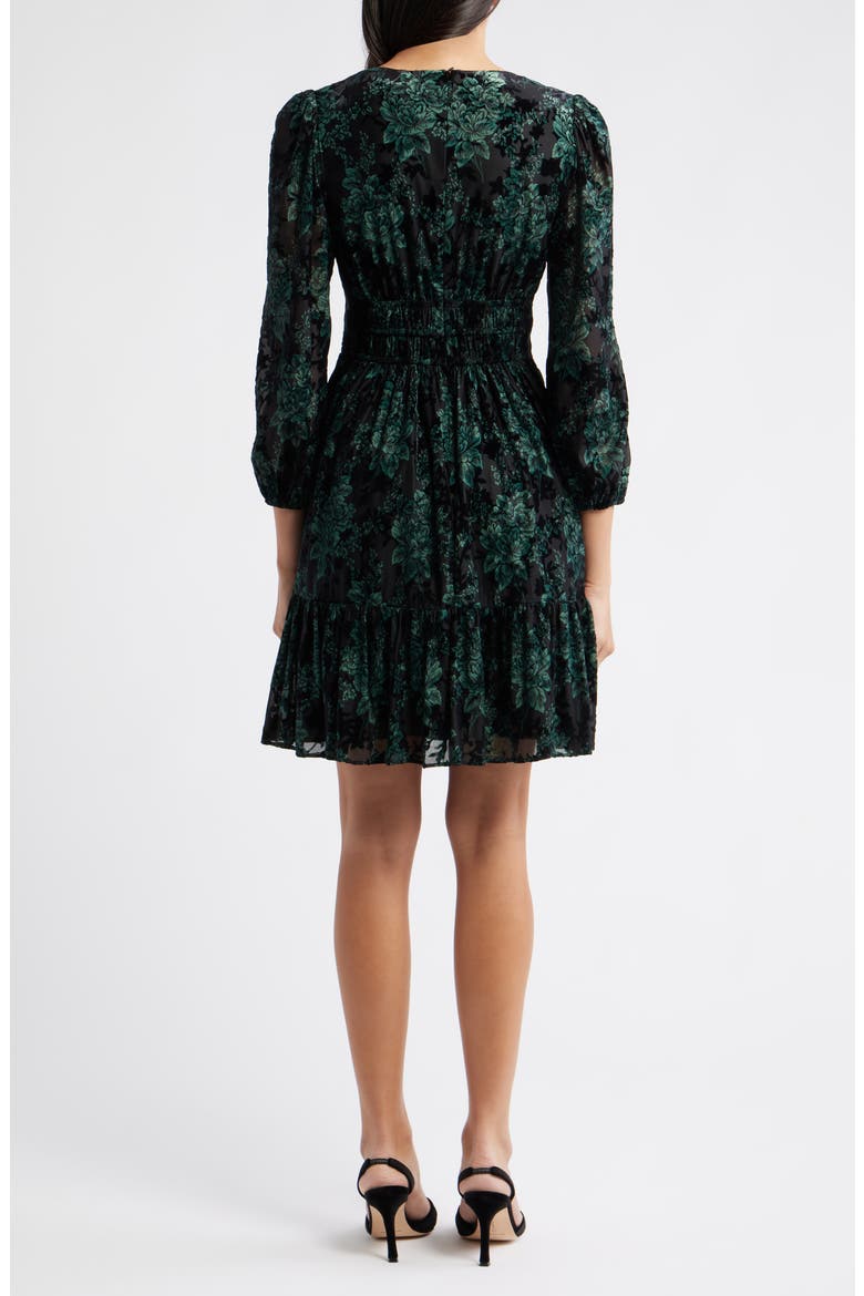 Velvet Floral Long Sleeve Dress, Alternate, color, HUNTER