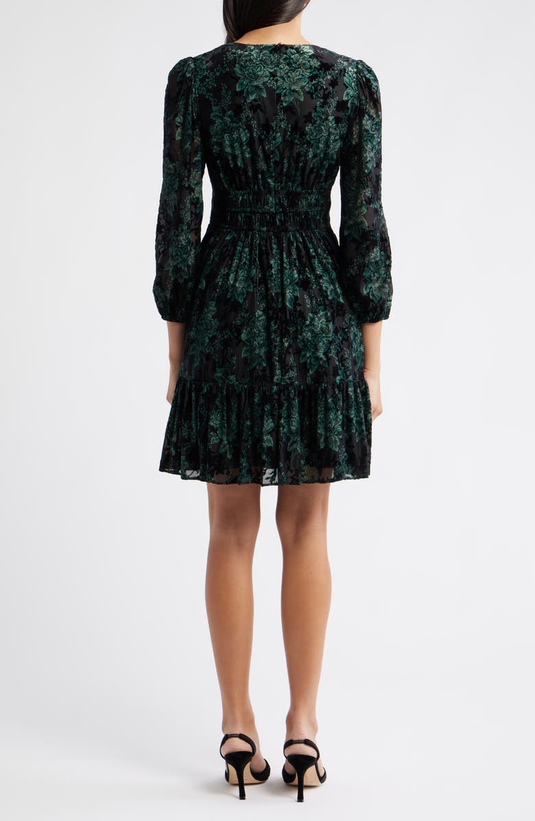 Eliza J Velvet Floral Long Sleeve Dress, Alternate, color, Hunter