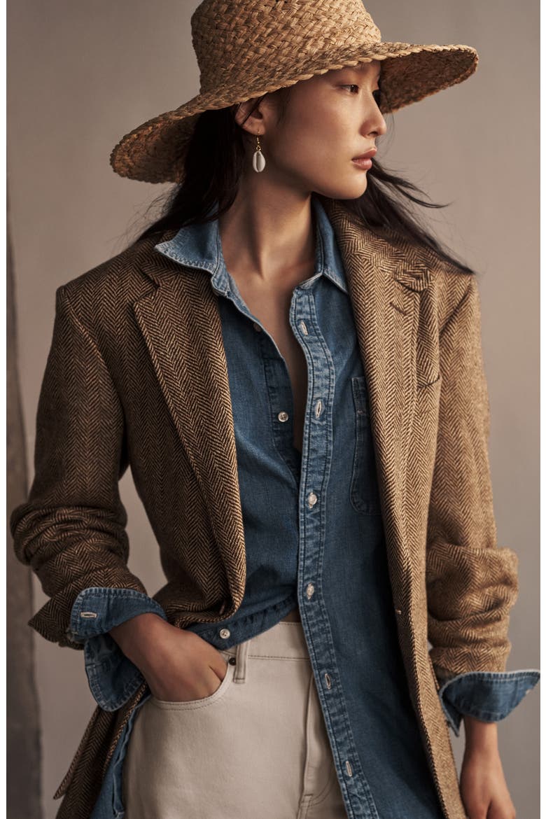 Linen, Silk & Wool Herringbone Sport Coat, Alternate, color, BROWN/ CREAM HERRINGBONE