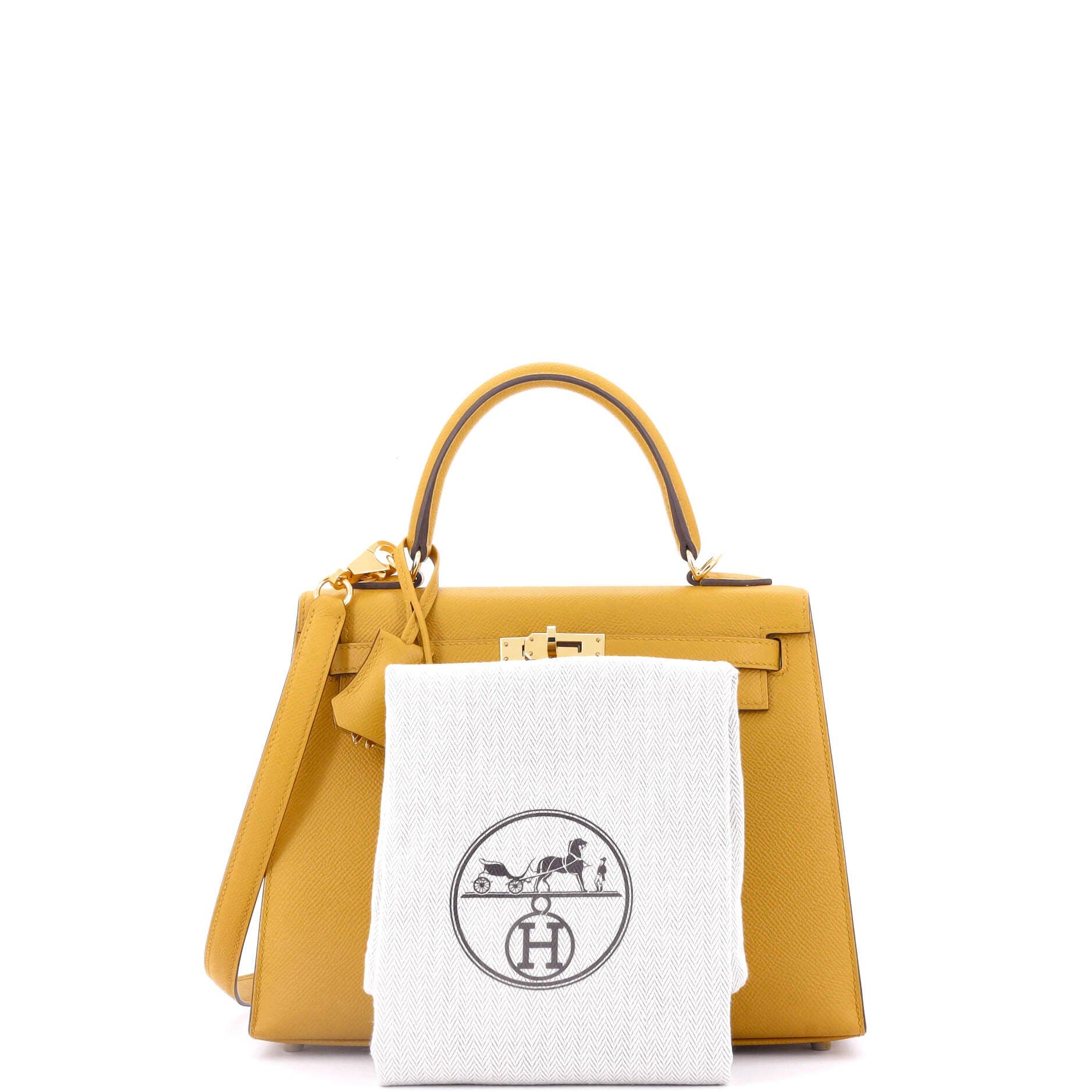 Pre-Owned Hermes Kelly Handbag Yellow Epsom with Gold Hardware 25, Alternate, color, 