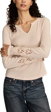 Lucky Brand Cutwork Detail Cotton Rib Top
