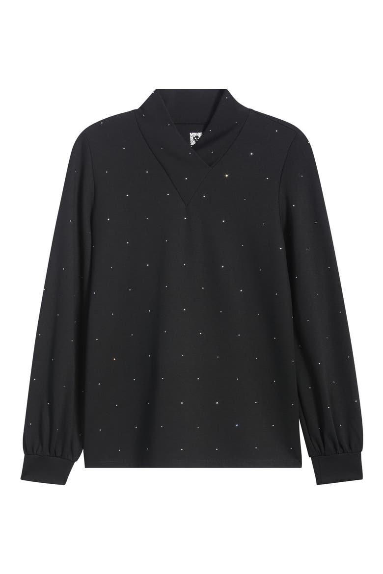 Wrap Neck Puff Sleeve Pullover, Alternate, color, ANNE BLACK