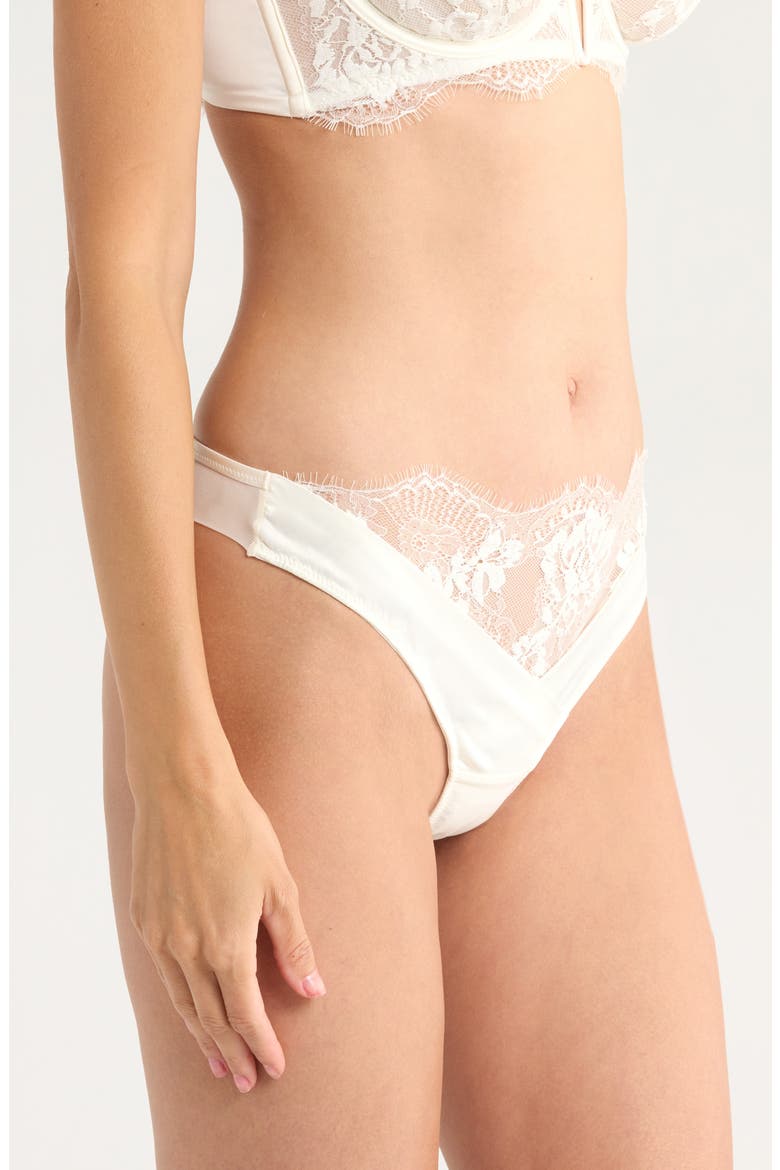 Tiah Eyelash Lace Trim Cross Front Thong, Alternate, color, SNOW WHITE