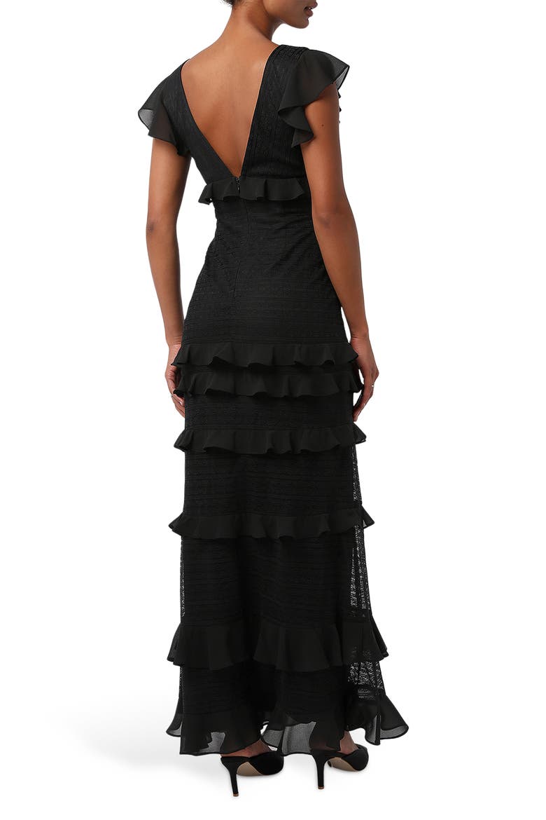 Nyra Lace Ruffle Maxi Dress, Alternate, color, BLACK