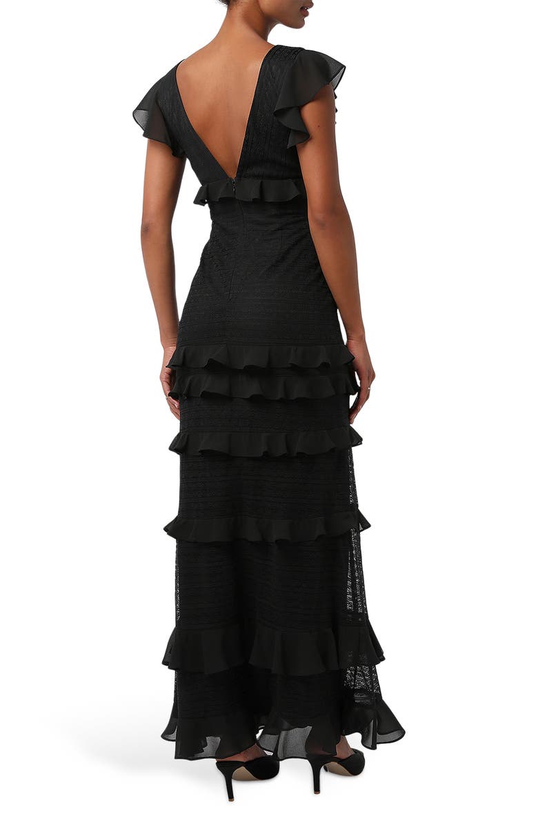 Lulus Nyra Lace Ruffle Maxi Dress, Alternate, color, Black