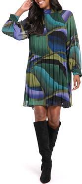 London Times Tie Back Plissè Swing Dress