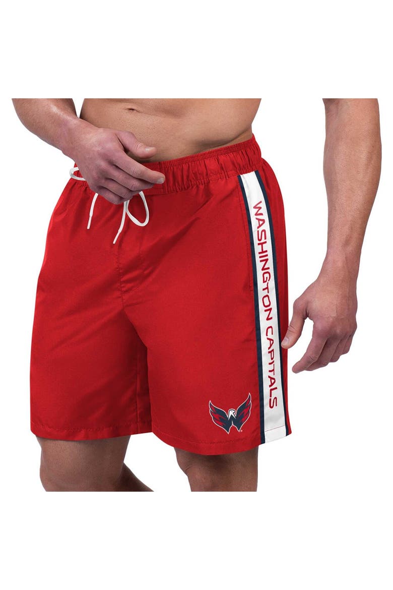 Men's G-III Sports by Carl Banks Red Washington Capitals Streamline Volley Swim Trunks, Main, color, Red