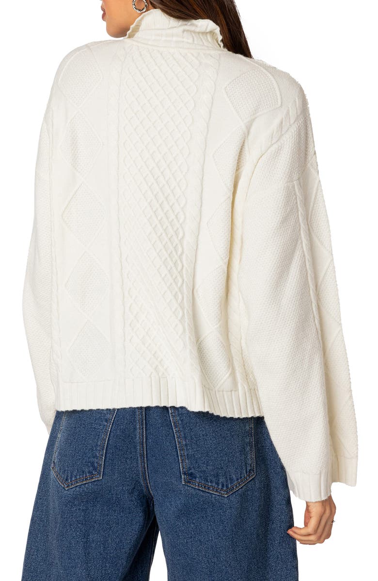 EDIKTED Oversize Cable Stitch Quarter Zip Pullover, Alternate, color, 