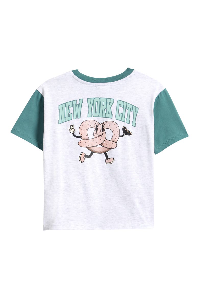 Kids' NYC Pretzel On Light Raglan T-Shirt, Alternate, color, LIGHT HEATHER GREY