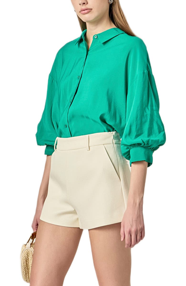 English Factory Balloon Sleeve Button-Up Shirt, Alternate, color, Kelly Green