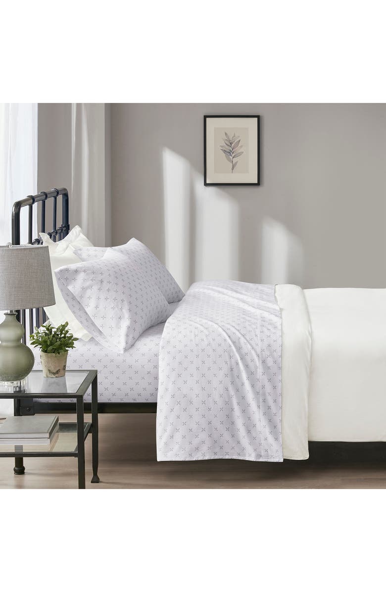 BEAUTYREST Oversized Flannel 4-Piece Cotton Sheet Set, Alternate, color, Grey Petals