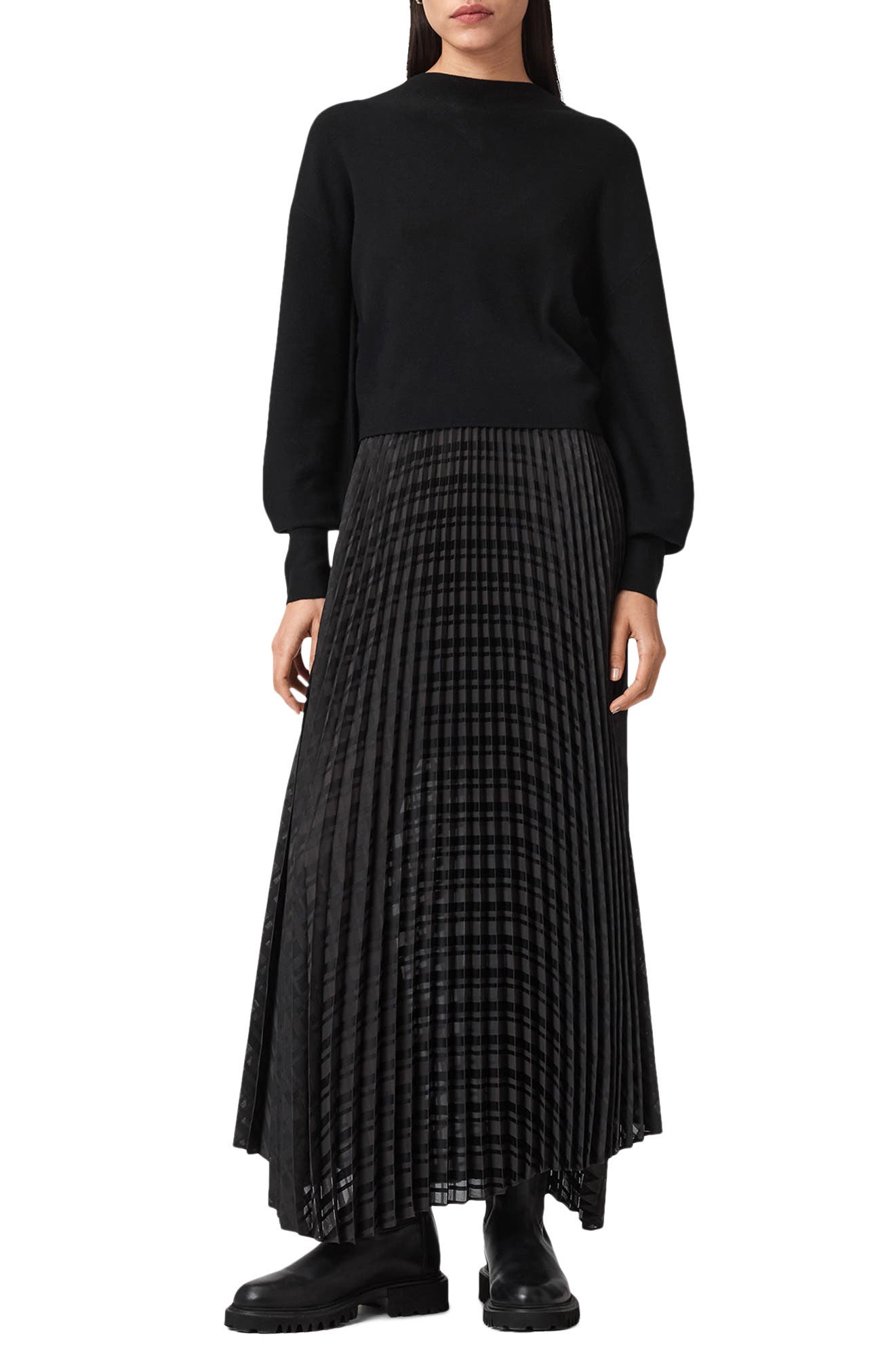 AllSaints Sinead Funnel Neck Sweater & Pleated Maxi Dress Set