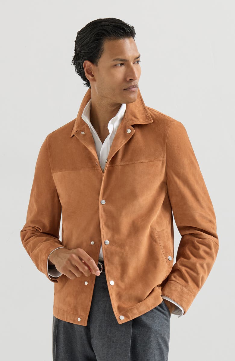 Brunello Cucinelli Suede outerwear jacket, Alternate, color, Cognac