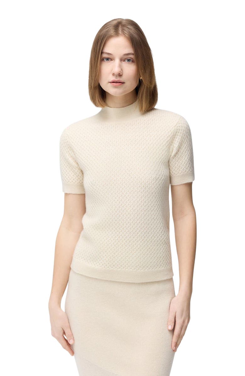 GOBI Mongolian Cashmere Short-Sleeve Textured Cashmere Top, Main, color,
